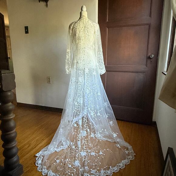 Unbranded Other - Vintage Beaded Lace Bell Sleeve Bridal Robe Trousseau, Wedding Photography M/L